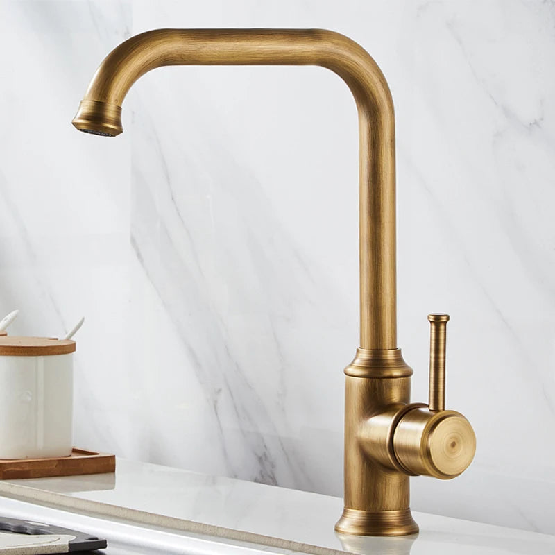 Robinet de Cuisine en Laiton Bronze Antique à Bec Carré
