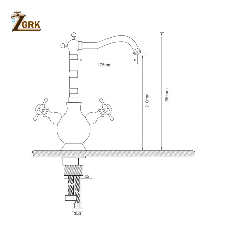 ZGRK Dual Handles Basin Faucet Brass Bronze Finished Mixer Taps 360 Rotation Antique Bath Sink Faucet Deck Mounted Water Taps
