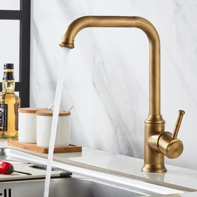 Robinet de Cuisine en Laiton Bronze Antique à Bec Carré