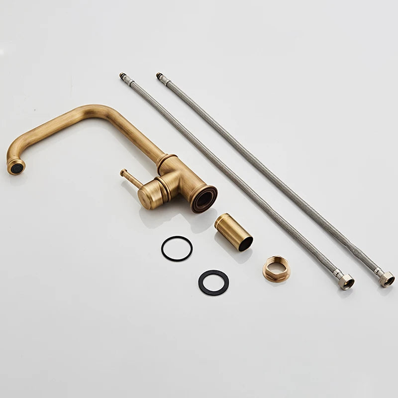 Robinet de Cuisine en Laiton Bronze Antique à Bec Carré