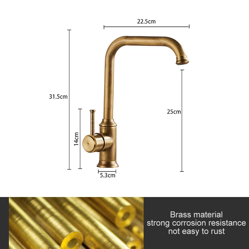 Robinet de Cuisine en Laiton Bronze Antique à Bec Carré
