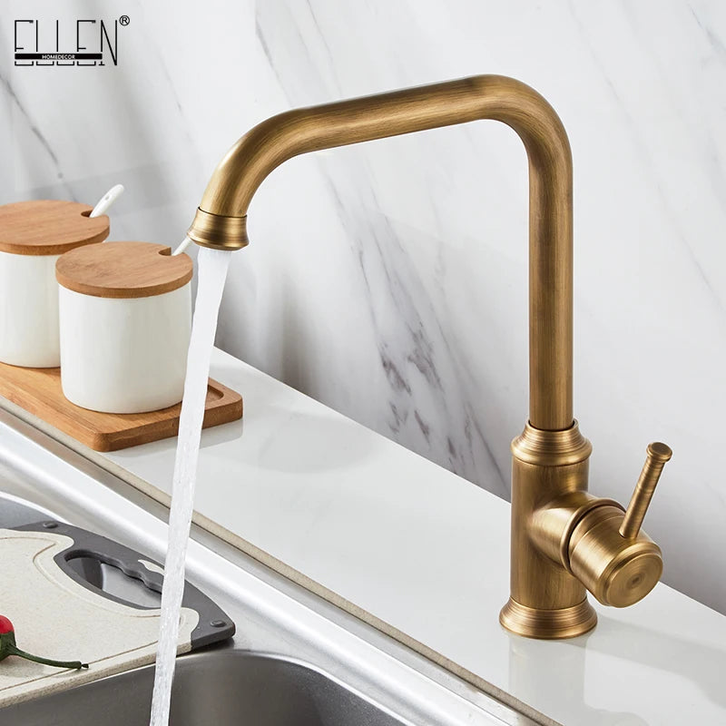 Robinet de Cuisine en Laiton Bronze Antique à Bec Carré