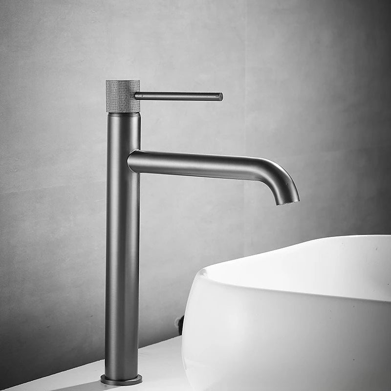 Solid brass basin mixer tap with hot and cold water spouts Grey finish Bathroom basin mixer tap Left and right rotation