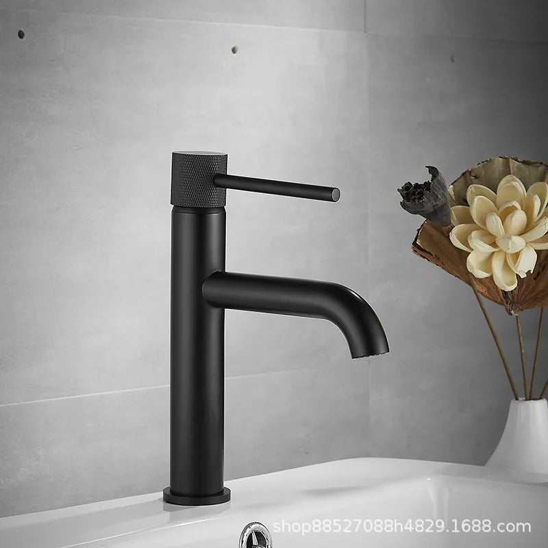 Solid brass basin mixer tap with hot and cold water spouts Grey finish Bathroom basin mixer tap Left and right rotation