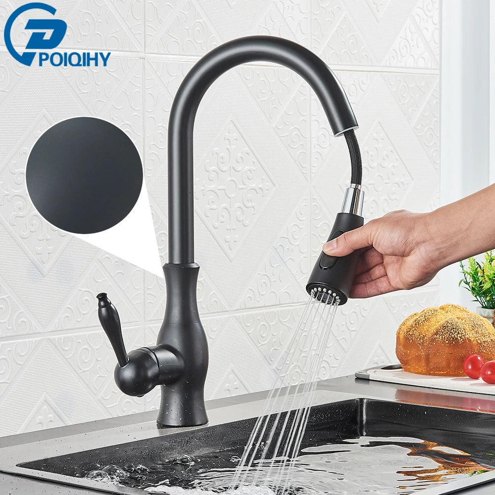 Robinet de Cuisine Noir Mat à Douchette Extractible