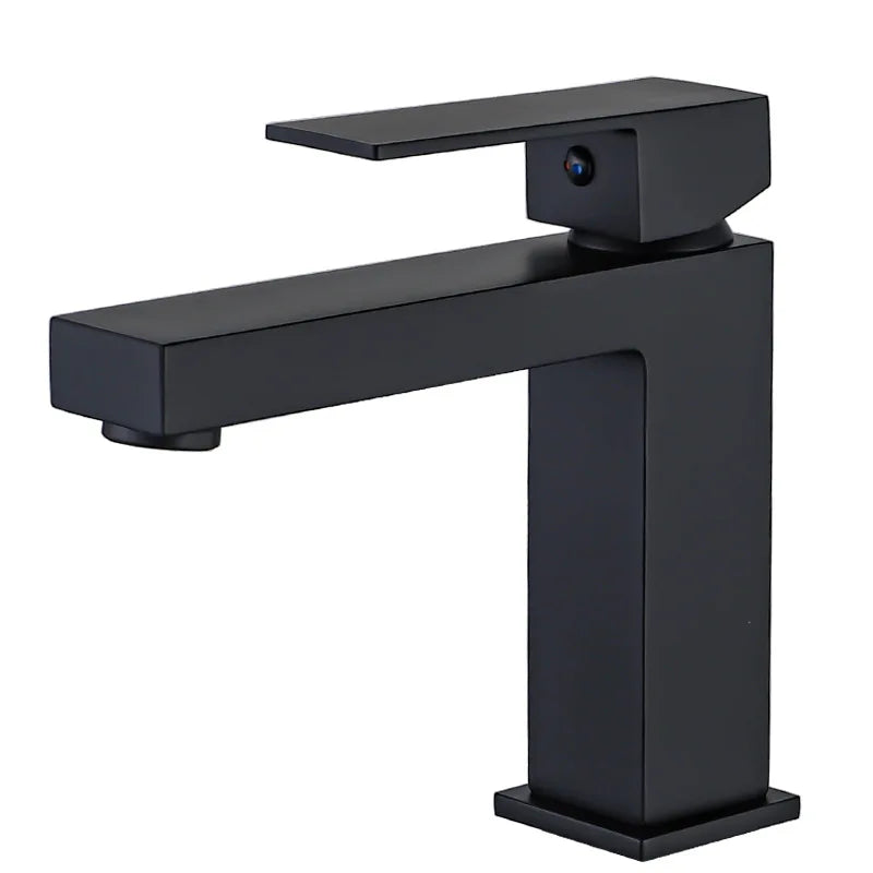 All-copper luxury minimalist square black basin faucet with hot and cold water, under-counter basin with bright gold faucet