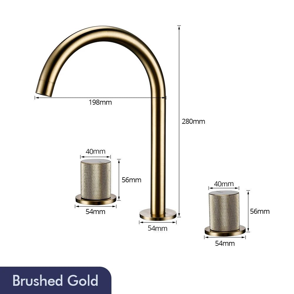 Robinet de Lavabo 3 Trous Laiton Brossé Moleté