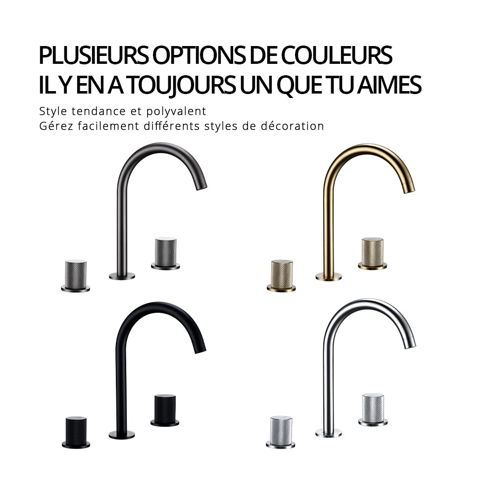 Robinet de Lavabo 3 Trous Laiton Brossé Moleté
