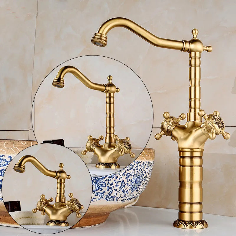 Mitigeur de Lavabo Rétro en Laiton Vieilli