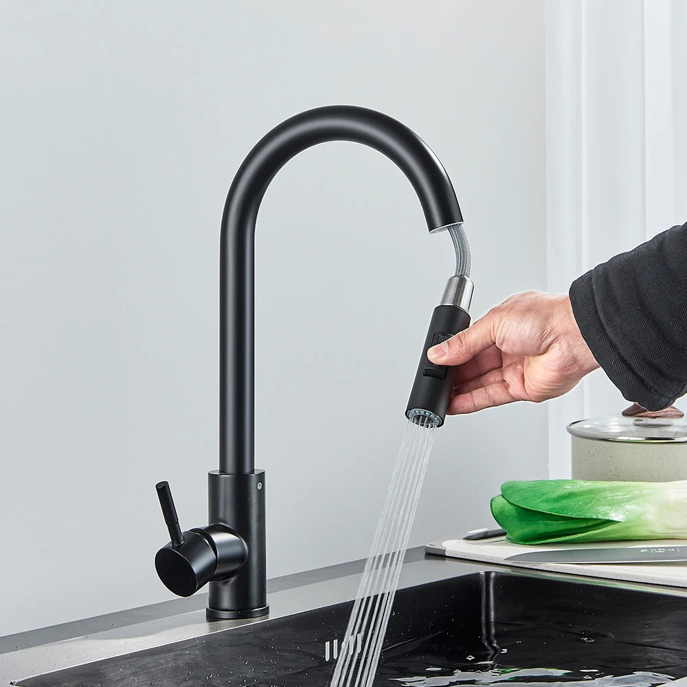 Robinet de Cuisine Moderne Gris Argent avec Douchette 2 Modes