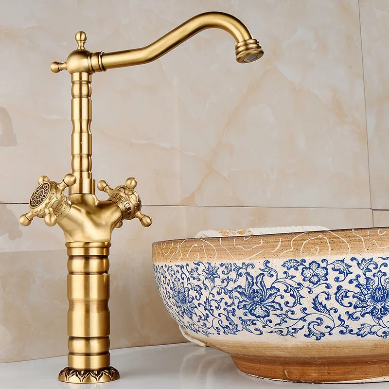 Mitigeur de Lavabo Rétro en Laiton Vieilli
