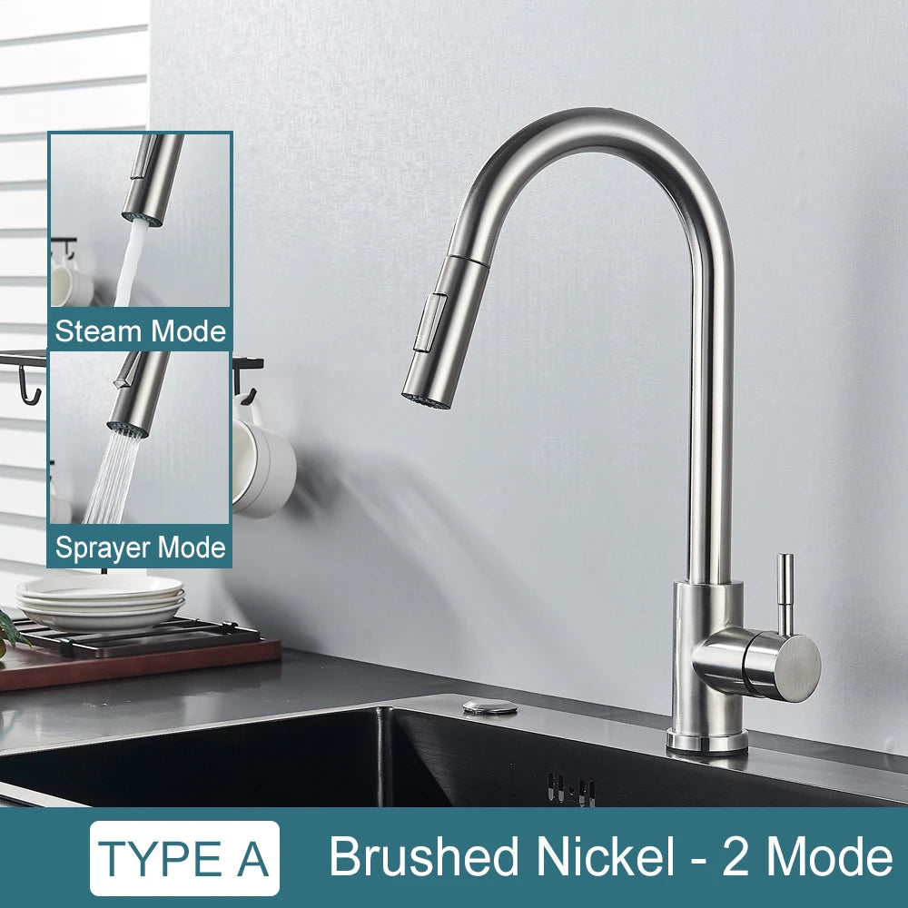 Robinet de Cuisine en Nickel Brossé avec Douchette 2 Modes