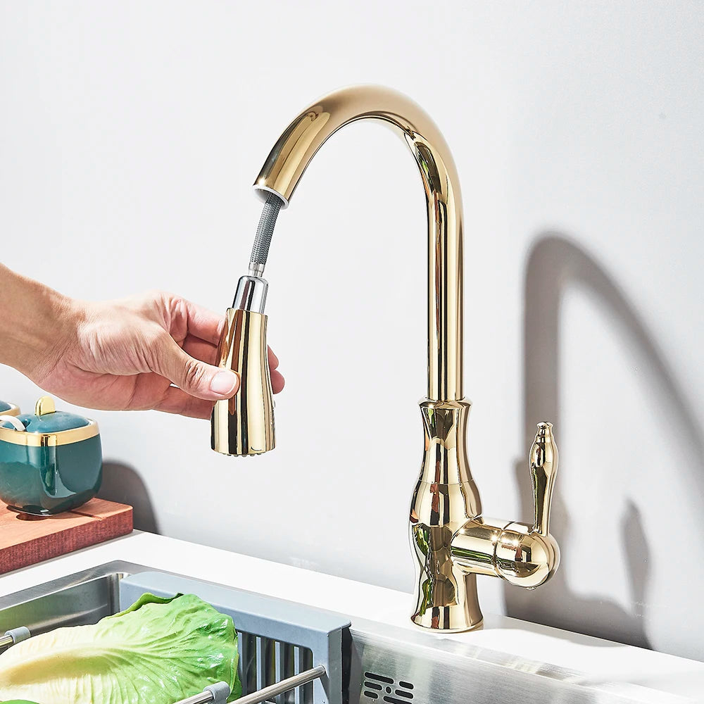 Robinet de Cuisine Cuivre Rosé à Douchette Extensible