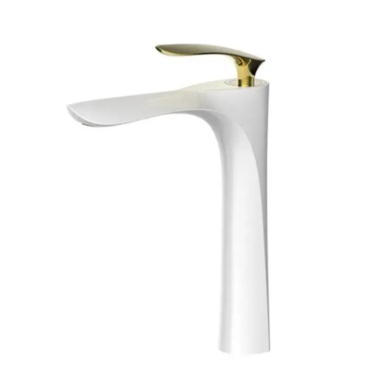 Mitigeur Lavabo Élégant Blanc Mat Poignée Dorée