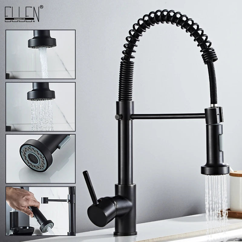 Robinet de Cuisine Or Brossé à Douchette et Ressort