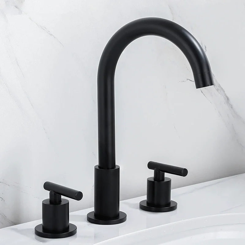 Robinet de Lavabo Moderne Noir Mat à 3 Trous