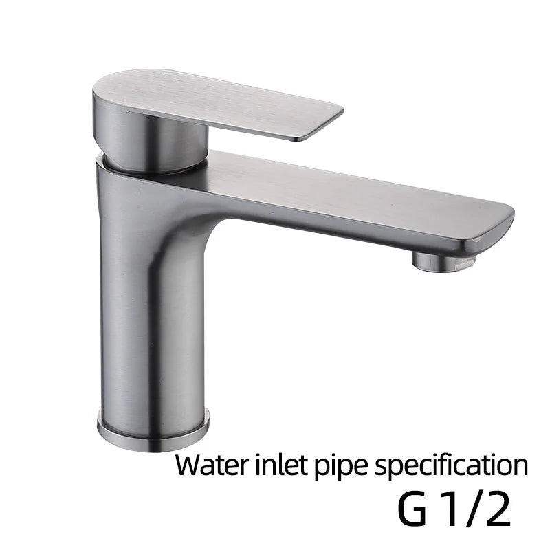Robinet de Lavabo Design Plat en Acier Brossé