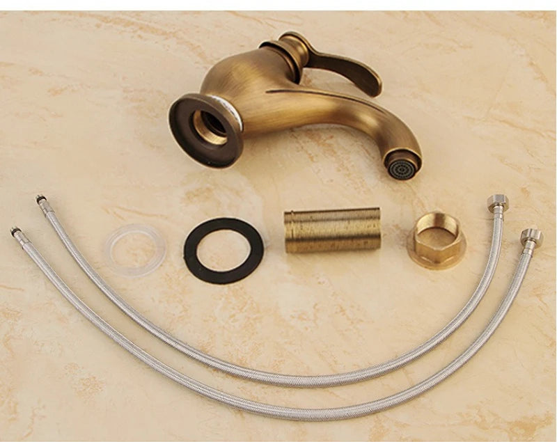 Mitigeur de Lavabo Rétro Bronze Brossé Bec Haut