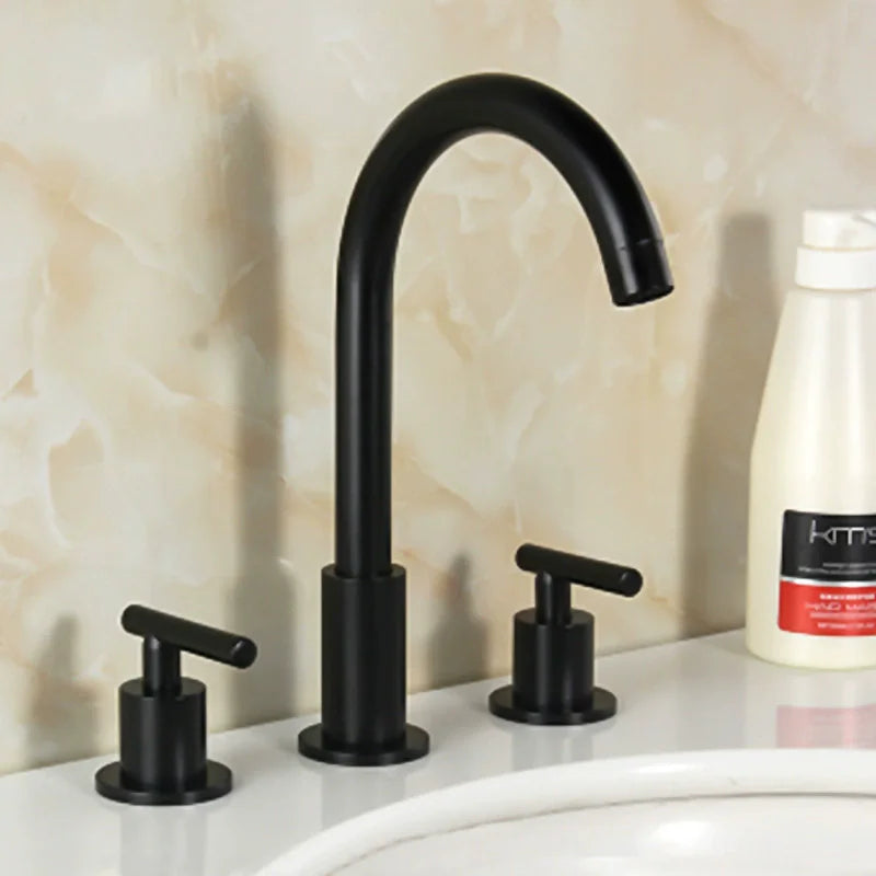 Robinet de Lavabo Moderne Noir Mat à 3 Trous