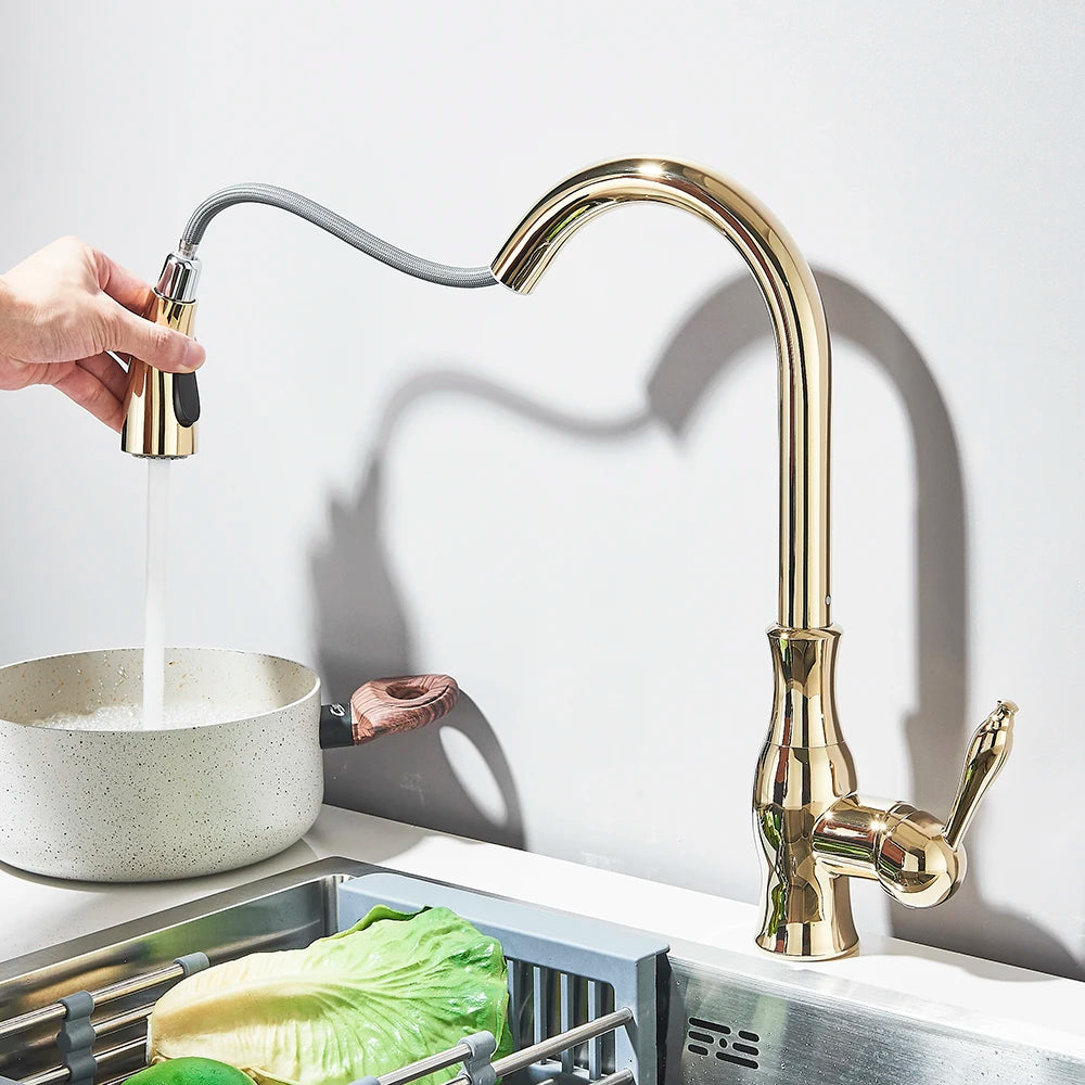 Robinet de Cuisine Cuivre Rosé à Douchette Extensible