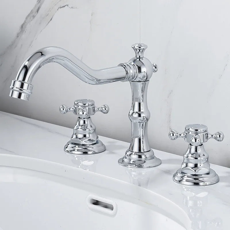 Robinet de Lavabo Classique Chromé à Poignées Croisées