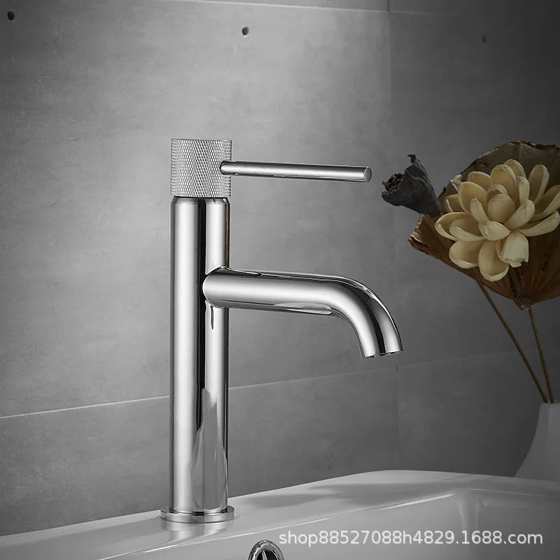 Solid brass basin mixer tap with hot and cold water spouts Grey finish Bathroom basin mixer tap Left and right rotation