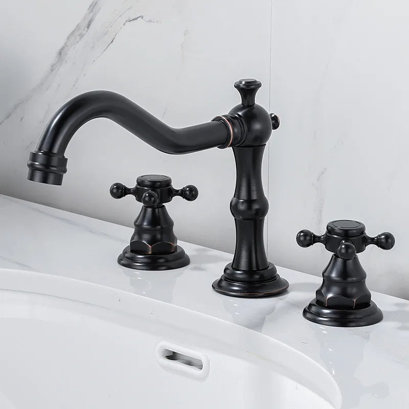 Robinet de Lavabo Noir Mat Rétro à Poignées Croix
