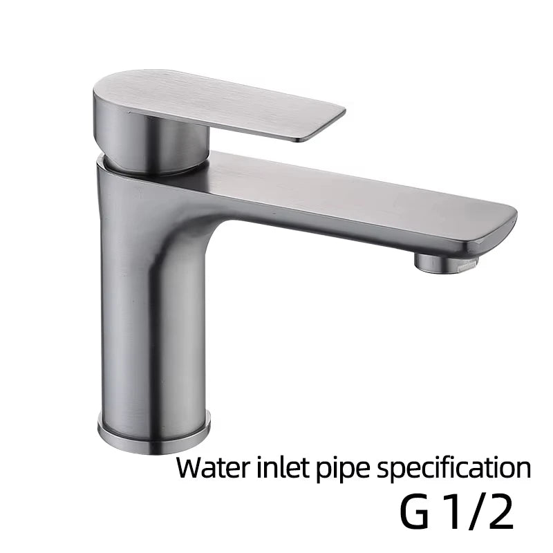Robinet de Lavabo Design Plat en Acier Brossé