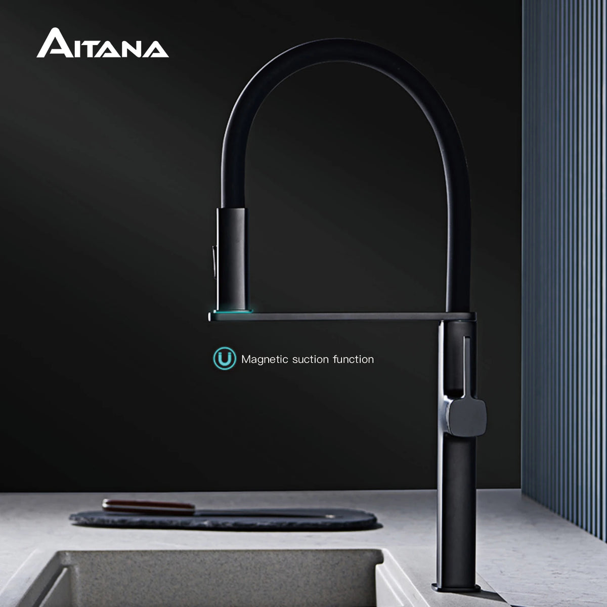 Robinet de Cuisine Noir Mat à Douchette Extensible