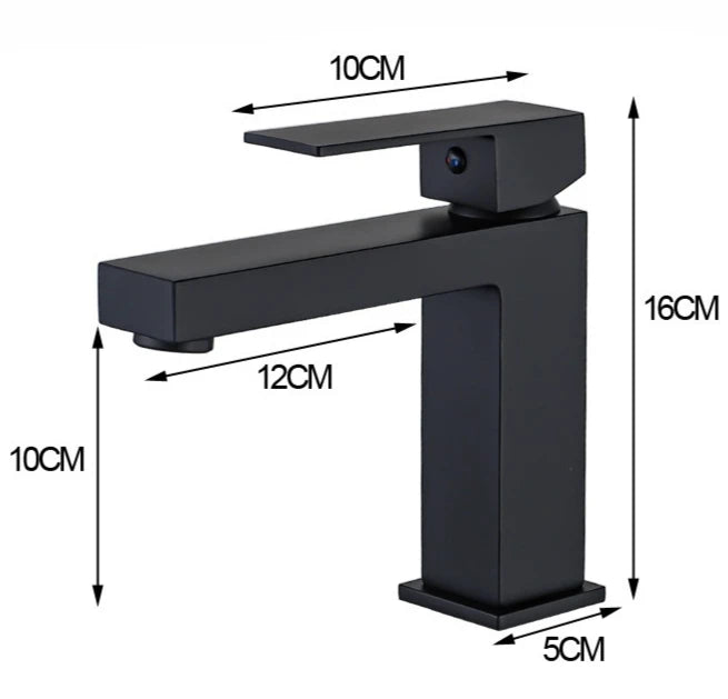 All-copper luxury minimalist square black basin faucet with hot and cold water, under-counter basin with bright gold faucet