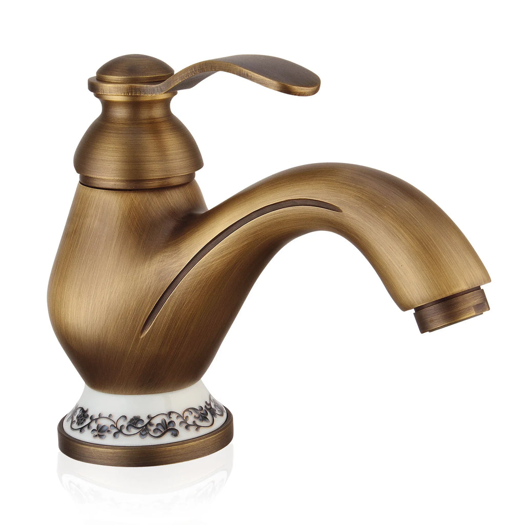 Robinet en Laiton Bronze Antique à Base Fleurie