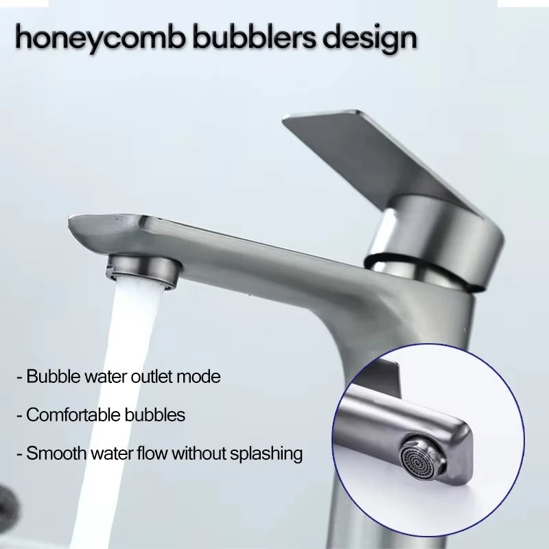 Robinet de Lavabo Design Plat en Acier Brossé