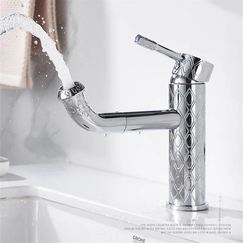 Antique Carved Bathroom Faucet Brass Basin Faucets Hot & Cold Bathroom Sink Faucet Deck Mounted Lavotory Faucet  Mixer Water Tap