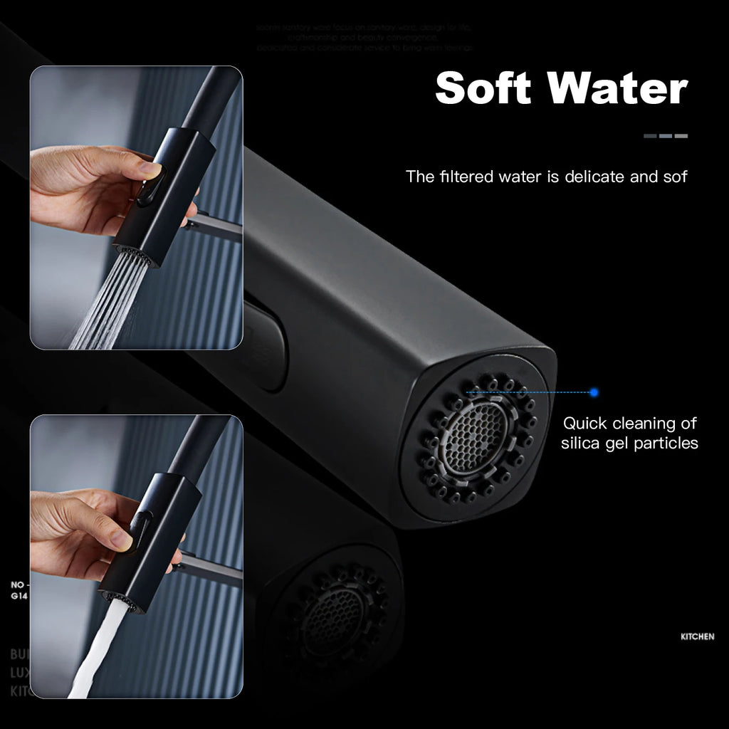 Robinet de Cuisine Noir Mat à Douchette Extensible