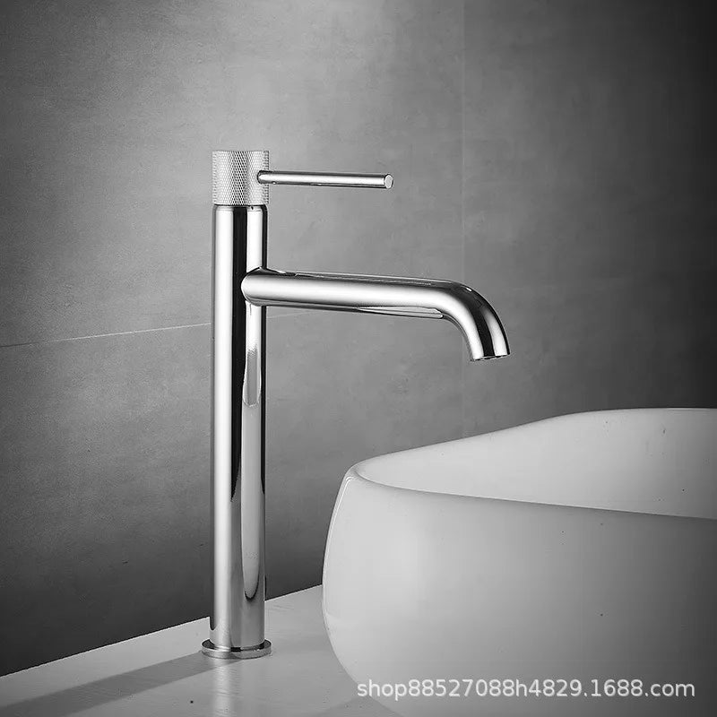 Solid brass basin mixer tap with hot and cold water spouts Grey finish Bathroom basin mixer tap Left and right rotation