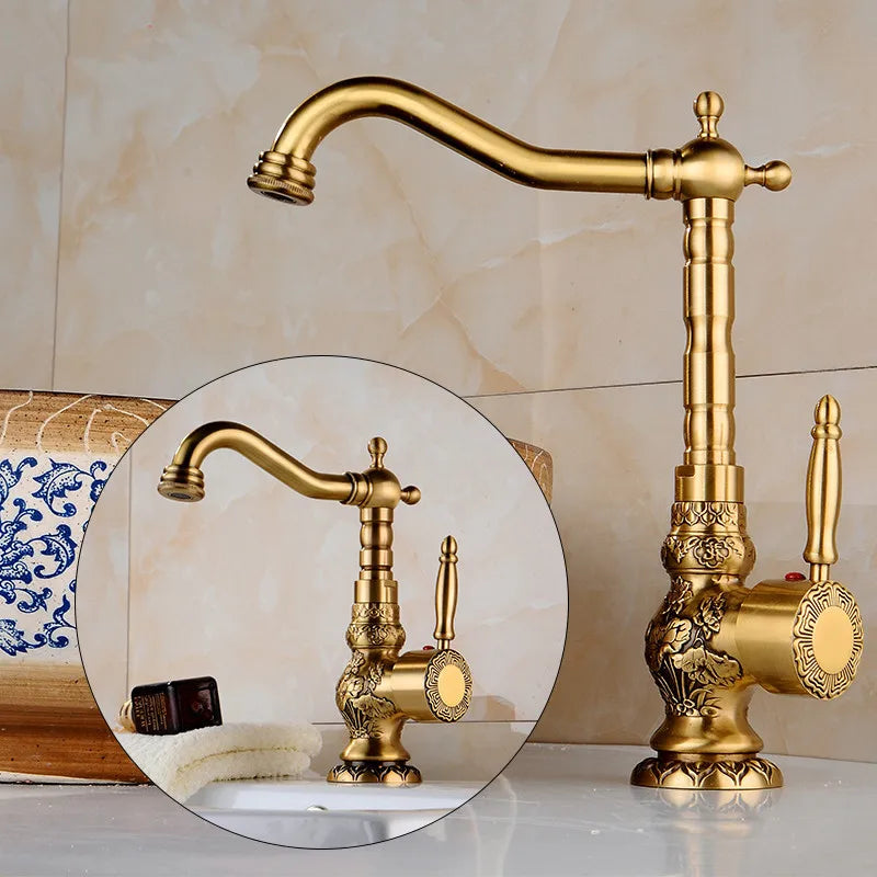 Mitigeur de Lavabo Rétro en Laiton Vieilli