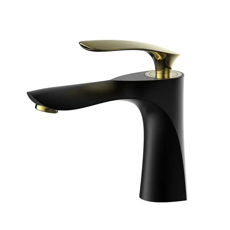 Mitigeur de Lavabo Noir Mat à Poignée Dorée